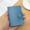 Blue RFID blocking leather card holder wallet with pebble grain texture and snap fastener - 24 Slots / RFID Blue