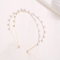 Diadema minimalista dorada de doble fila con perlas blancas elegantes para mujeres - Dorado
