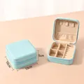 Sky blue crossgrain leather travel jewelry box with zipper and multi-slot interior - Sky Blue (No Mirror)