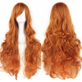 Long wavy ginger orange cosplay wig with side bangs for anime styling 80cm - Orange