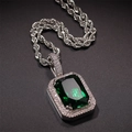 Hip hop touwketting met vierkante groene edelsteen hanger en zirkonia accenten - Zilver Groen Stijl