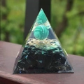 Handmade orgone crystal pyramid with malachite sphere and sacred geometry resin desktop decor - 5cm / Style 4