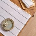 Modern light grey cotton linen table runner with minimalist black stripe pattern - Black Fine Stripe