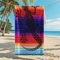 Microfiber beach towel with colorful gradient stripes and black geometric gecko pattern - B103-Colorful Stripe Gecko