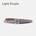 Cintura sottile in vera pelle viola chiaro con fibbia quadrata di strass da donna - Viola Chiaro