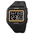 Classic black square digital watch with gold trim and 50M water resistance by SKMEI - Black Gold (Black Display)