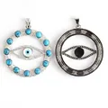 Turkish evil eye pendant with nine turquoise beads on silver metal ring base - Style C Silver Plated / 1 Piece