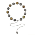 Vintage silver bohemian waist chain with amber resin stones and adjustable links - Vintage Silver - Amber Resin