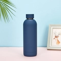 Matte navy blue stainless steel insulated flask with matching lid and silver metal ring - Midnight Blue