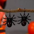 Schwarze Spinnen-Ohrringe mit rotem Edelstein für Halloween im Gothic-Stil - Glänzend Schwarzer Großer Spinnen-Stil (A-1322)