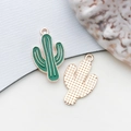 Pendentif cactus en alliage doré avec émail vert et revers texturé pour bijoux DIY - Cactus (12060)