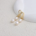 Elegant gold knot earrings featuring natural white baroque pearl drops for women - Bow Knot 2-Pearl Style