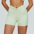 Mint green high waist yoga shorts with V-cross waistband and ruching details - XL / Mint Green