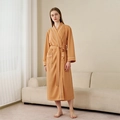 Orange waffle weave cotton bathrobe with long sleeves and white contrast piping detail - Malt Yellow [Women]