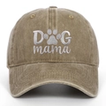 Washed cotton baseball cap in khaki with Dog Mama embroidery and paw print detail - Khaki / One Size