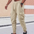 Pantaloni cargo da uomo beige in maglia a nido d'ape con tasche laterali e polsini - S / Cachi