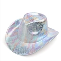 Macro detail of the colorful iridescent fish scale pattern on a stylish western cowboy hat - M (58cm) / Silver