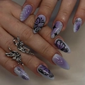 Short almond press-on nails with purple gradient, 3D heart, butterfly and star designs - Purple Gradient Butterfly Starry Style (JP3541)