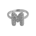 Adjustable silver letter M balloon bubble ring with sparkling white zircon stones - Adjustable Open / Silver-M