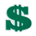 Green dollar sign enamel badge with white border in glossy finish for trendy style - Green Dollar Sign