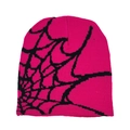 Y2K Strickmütze in leuchtendem Magenta mit markantem schwarzem Spinnennetz-Jacquardmuster - Einheitsgröße / Rosarot & Schwarz