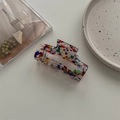 Detail of a large rectangular acetate hair claw with colorful terrazzo pattern in ins style - Large Square Claw / Multicolor