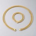 Set collana e bracciale a catena cubana in metallo dorato lucido da uomo - Catena tonda lucida (Oro) / Bracciale 9mm 21,5cm