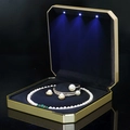 Octagon gold jewelry box with LED light and blue velvet lining for pearl sets - Pearl Box / Gold