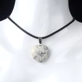 Natural white marble heart pendant necklace with elegant black braided rope cord - Howlite