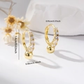 Gold wide hoop earrings with white zircon and ball pendant, including size dimensions - EH782 Gold Zirconia Ball Drop Hoops