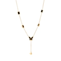 Collar en Y de acero inoxidable dorado con dijes negros rectangulares y mariposa - Dorado