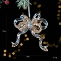 Golden glitter Christmas bow hanging ornament made of acrylic with faux diamond center - Long Bow