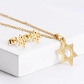 Golden titanium steel jewelry set featuring hexagram star necklace and stud earrings - Hexagram