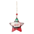Décoration étoile de Noël en tissu à carreaux rouge et vert avec texte Merry - Étoile (MERRY)