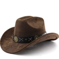 Classic dark brown wide brim suede cowboy hat with vintage metal conchos and leather band - M (56-58cm) / Coffee