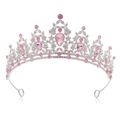 Silver bridal crown with pink teardrop crystals and sparkling white rhinestones - Silver Base - White + Pink Gem