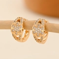 Gold-plated floral hoop earrings with sparkling zircon stones on a wooden stand - EH229 Zirconia Flower