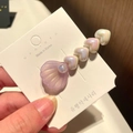 Pearlescent mermaid shell and heart hair clip on a branded backing card for girls - 11# Mermaid Heart Large Shell - Purple
