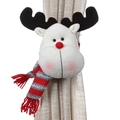 Christmas reindeer curtain tieback with plush fabric and red scarf on a linen curtain - Reindeer Style
