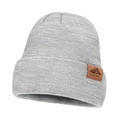 Classic light grey knitted beanie for men and women with brown leather mountain patch - Light Gray