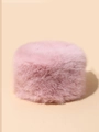 Close-up of soft pink faux fur texture on a warm winter plush bucket hat - One Size / Pink