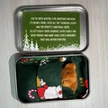 Brown plush teddy bear head in a silver metal gift box with green Christmas theme card - Brown Bear+Green Bag+Box+Green Card