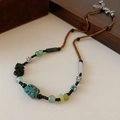 Handgefertigte braune geflochtene Halskette mit Türkis-, Achatperlen und Blumenakzenten - Stil 83# Halskette-Kaffee Gewebt Grüne Blume Achat Perlen