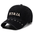 Casquette vintage noire délavée avec broderie NY&JA en 3D et visière courbée rétro - Réglable / Noir