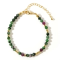 Faceted green and red semi-precious stone beaded bracelet with golden metal clasp and chain - Green & Red