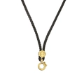 Cordon de collier tressé noir avec fermoir mousqueton doré et pendentif feuille ronde - Feuilles d'or