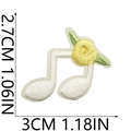 Detailed view of music note and rose embroidery patch with dimension measurements - Cream Floral Note Shape (25号)