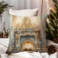 Luxury Christmas pillow case with elegant golden fireplace and blue baubles illustration - TQDS68-13(Classic Fireplace)