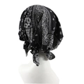 Women's pre-tied turban with black and white paisley print pattern, back view details - Black Paisley