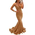 Elegant gold sequin mermaid evening gown with slim-fit maxi silhouette for parties - US size 2 (S) / Tops / Gold